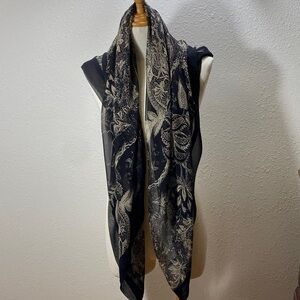 Vintage Peter Nygard Black and Gold Floral Silk Scarf 43x43 “